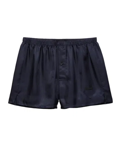 Prada Silk Boxer Shorts In Blue