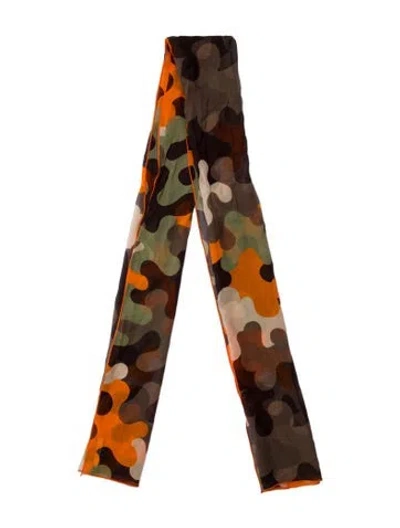Pre-owned Prada Silk Camouflage Print Scarf In Brown