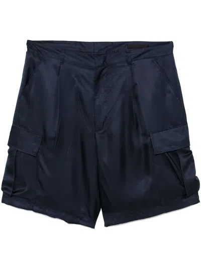Prada Silk Cargo Shorts In Blue