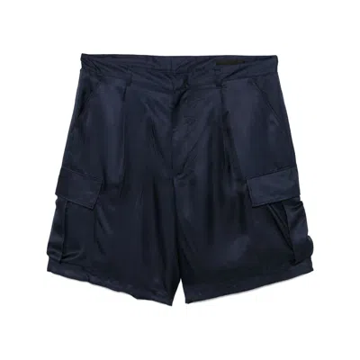 Prada Silk Cargo Shorts In Blue