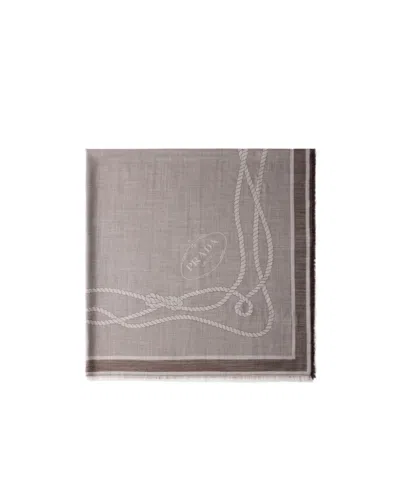 Prada Silk, Cashmere And Wool Jacquard Shawl In Baltic Sea/dark Brown