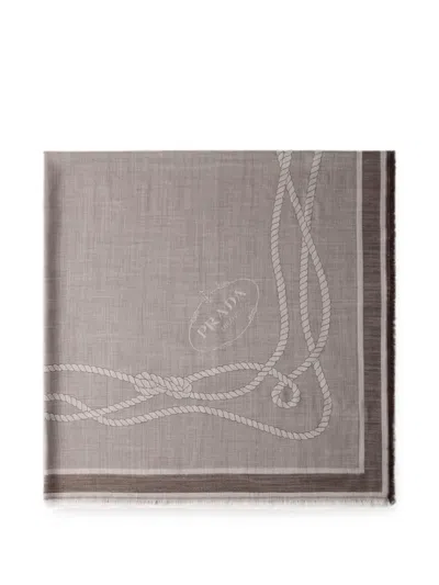 Prada Silk, Cashmere And Wool Jacquard Shawl In Brown