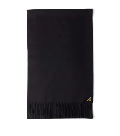 Prada Silk-cashmere Logo Scarf In Blue