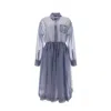 Prada Organza Stripe Belted Midi Dress In Blue