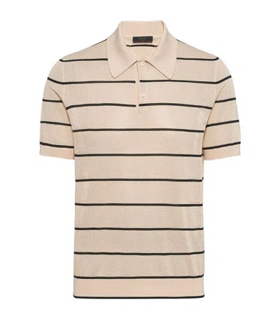 Prada Striped Open-knit Polo Shirt In Ivory