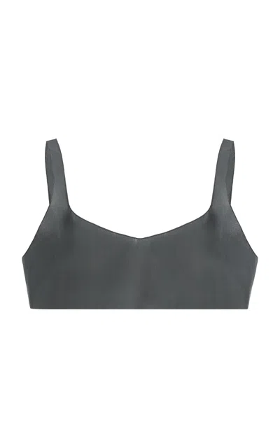 Prada Silk Crepe De Chine Cropped Top In Gray