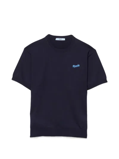 Prada Silk Crew-neck Sweater In Blue