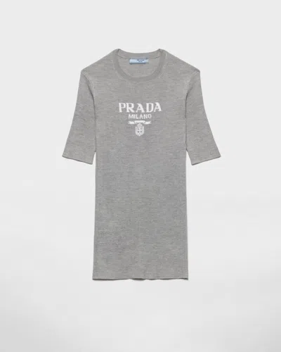 Prada Silk Crew-neck Sweater With Logo In Gray