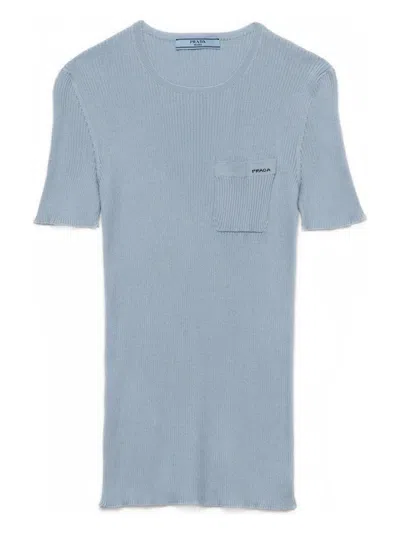 Prada Silk Crew-neck Top In Blue