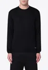 Prada Logo Patch Silk Crewneck Sweater In Black