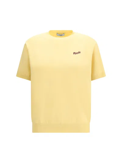 Prada Silk Crewneck Sweater In Yellow