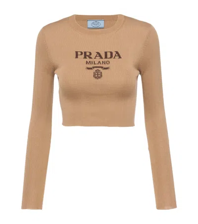 PRADA SILK CROPPED LOGO SWEATER