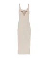 Prada Logo Ribbed Silk Midi Dress In Nude