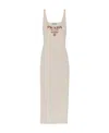 Prada Silk Midi Dress Ribbed Sleeveless Slit In White