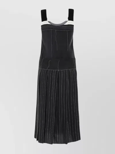 Prada Silk Dress With Printed Pinstripe Pattern In Black