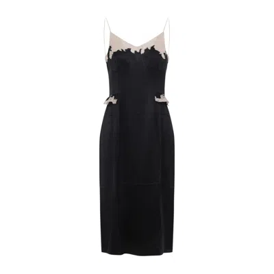 Prada Silk Evening Dress With Lace Detailing In Black