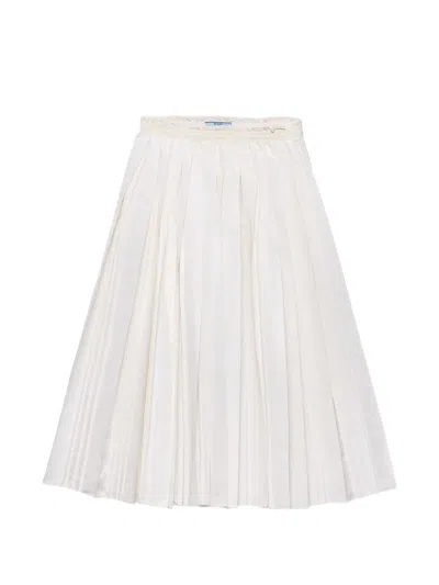 Prada Women's Silk Faille Pleated Skirt In White