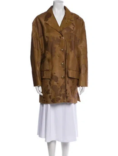 Pre-owned Prada Silk Faux Fur Coat In Brown