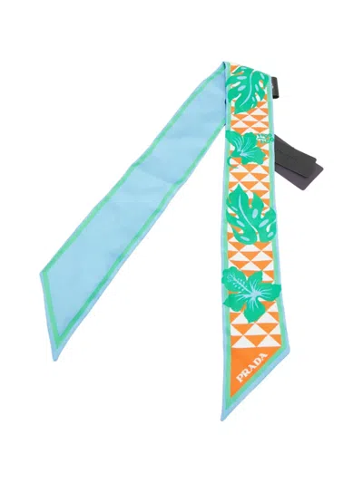 Pre-owned Prada Silk Floral Bandeau In Blue