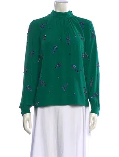 Pre-owned Prada Silk Floral Print Blouse In Green