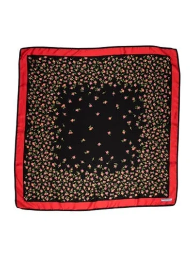 Pre-owned Prada Silk Floral Print Scarf In Black