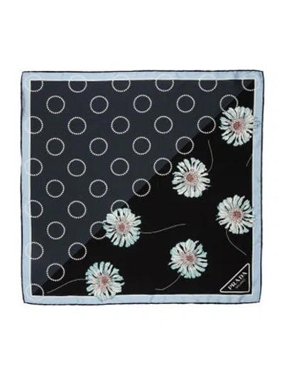 Pre-owned Prada Silk Floral Print Scarf In Blue