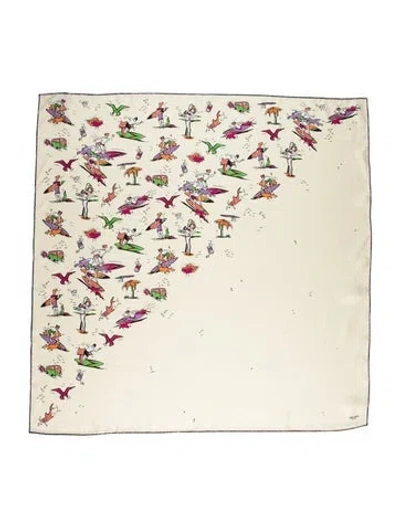 Pre-owned Prada Silk Floral Print Scarf In Neutral