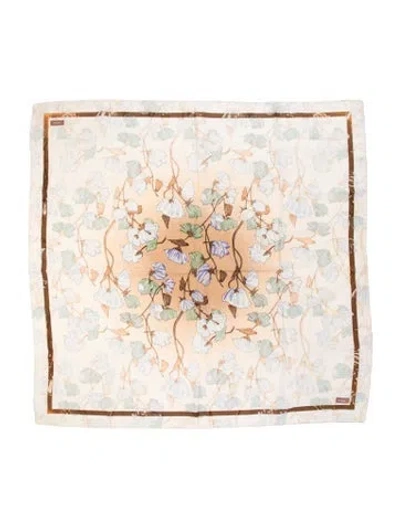 Pre-owned Prada Silk Floral Print Scarf In Neutrals