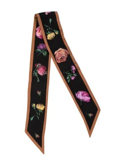 Pre-owned Prada Silk Floral Print Scarf W/ Tags In Black/brown