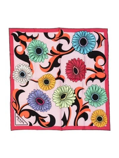 Pre-owned Prada Silk Floral Print Scarf W/ Tags In Pink