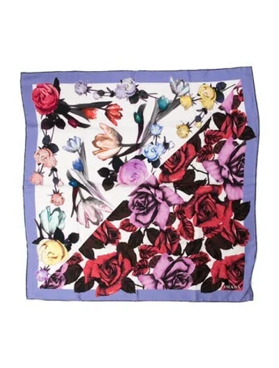 Pre-owned Prada Silk Floral Print Scarf W/ Tags In Purple