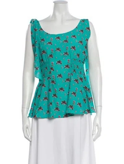 Pre-owned Prada Silk Floral Print Top In Green
