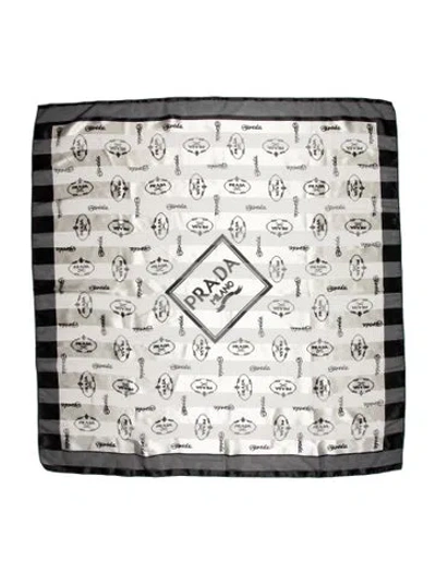 Pre-owned Prada Silk Graphic Print Scarf In Black/neutrals