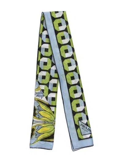 Pre-owned Prada Silk Graphic Print Scarf In Blue