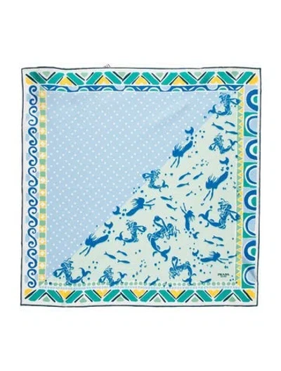 Pre-owned Prada Silk Graphic Print Scarf In Blue