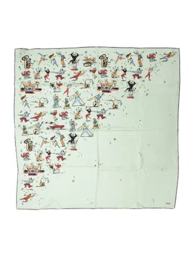 Pre-owned Prada Silk Graphic Print Scarf In Green