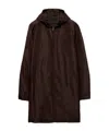 Prada Mid-thigh Brown Zip-up Coat With Hood And Subtle Branding In Black