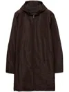 Prada Mid-thigh Brown Zip-up Coat With Hood And Subtle Branding In Brown