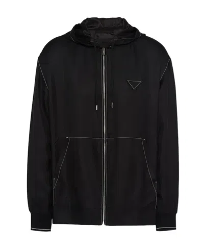 Prada Silk Hooded Jacket In Black