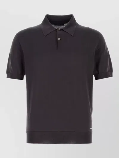 Prada Silk Knit Polo Shirt Short Sleeves In Black