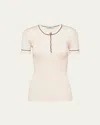 Prada Silk Knit Ribbed Shirt With Contrast Tipping In Naturale
