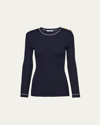 Prada Silk Knit Top With Shoulder Buttons In Bleu