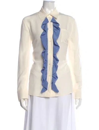 Pre-owned Prada Silk Long Sleeve Blouse In Neutral