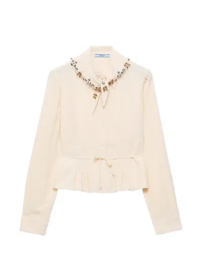 Prada Silk Marocain Shirt In Neutrals
