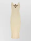 Prada Silk Midi Dress Ribbed Sleeveless Slit In Gold
