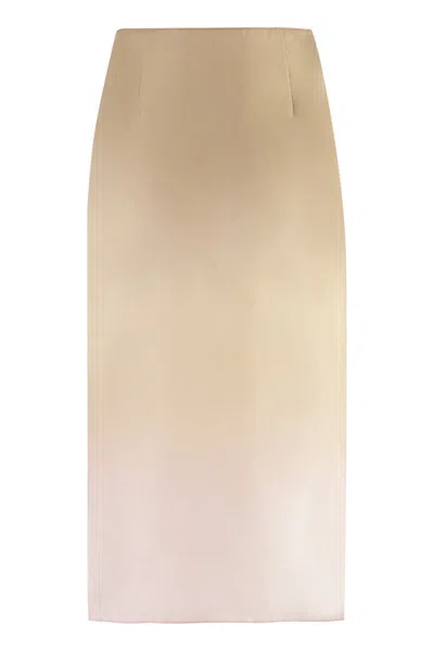 Prada Silk Midi Skirt In Beige