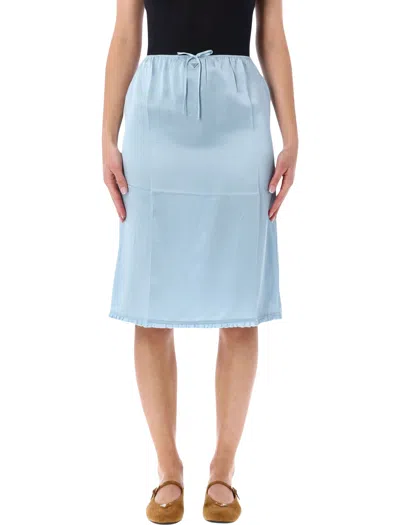 Prada Silk Midi Skirt In Lago