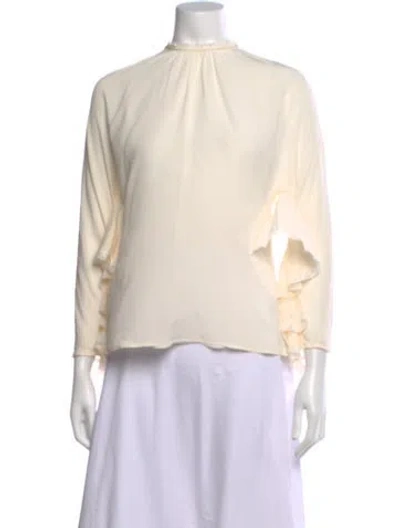 Pre-owned Prada Silk Mock Neck Blouse In Neutrals
