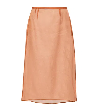 Prada Womens Orange Semi-sheer Mid-waist Silk-organza Midi Skirt In Beige