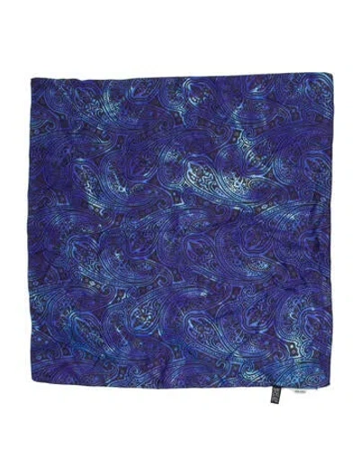 Pre-owned Prada Silk Paisley Print Scarf In Blue